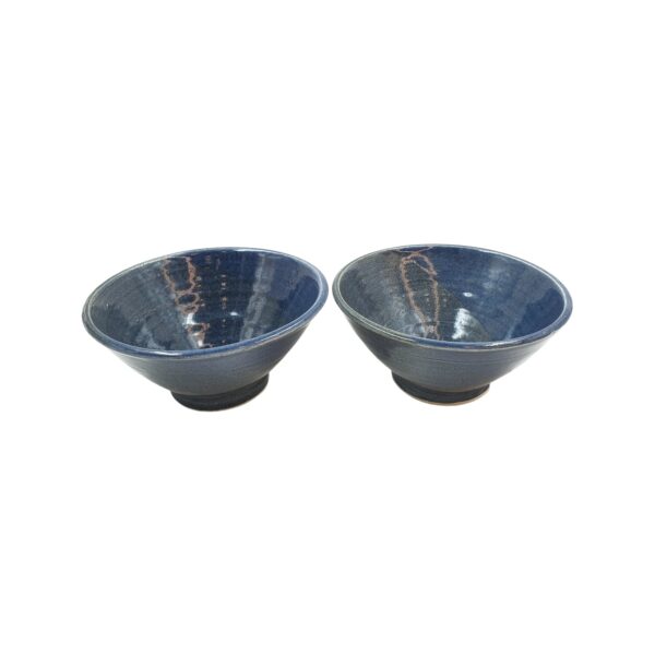 Two Leafbud Chic Ocean wok bowls in a deep blue glaze
