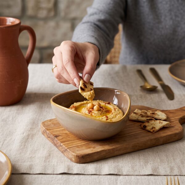 Hummus served in a Leafbud Tria bowl
