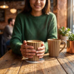 Leafbud Ochre Ribbed Mugs - Image 9