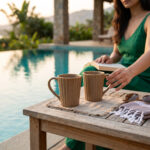 Leafbud Ochre Ribbed Mugs - Image 12
