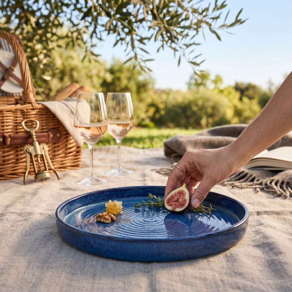 Leafbud Elegance Serving Platter Blue