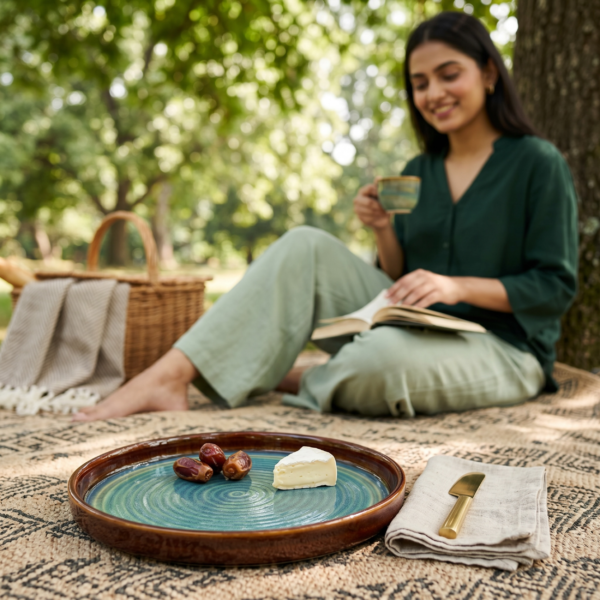 Leafbud Heritage Turquoise Serving Platter (L)