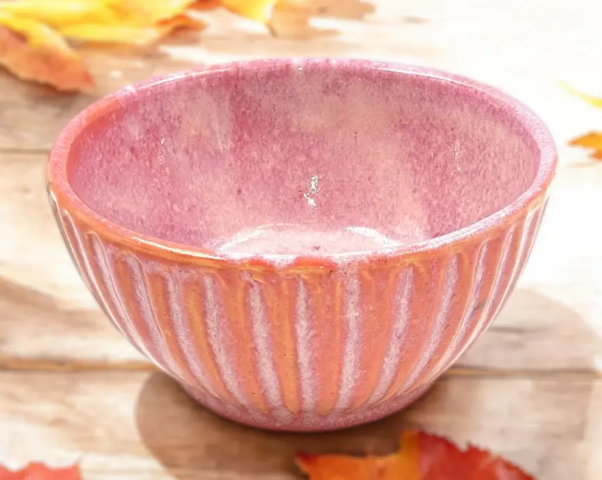 Leafbud Blush Ridged Serving Bowl