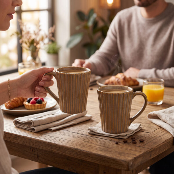 Leafbud Ochre Ribbed Mugs