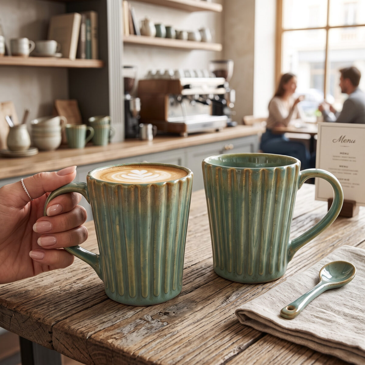 Leafbud Sage Ribbed Mugs